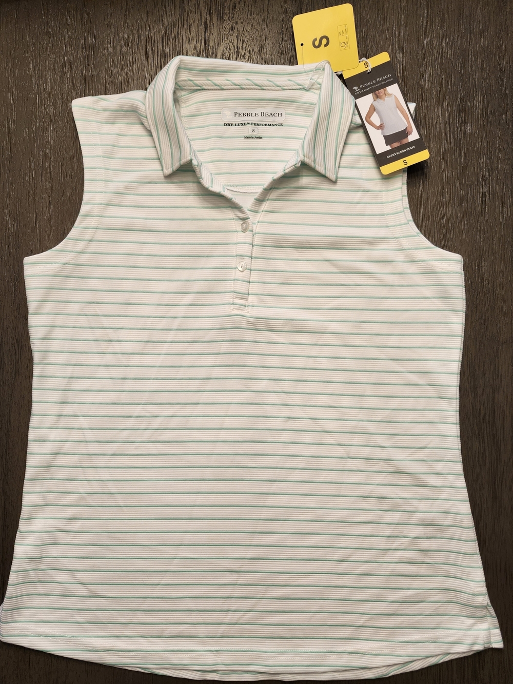 Pebble Beach Women's Sleeveless Polo Tank - White with Mint Stripes